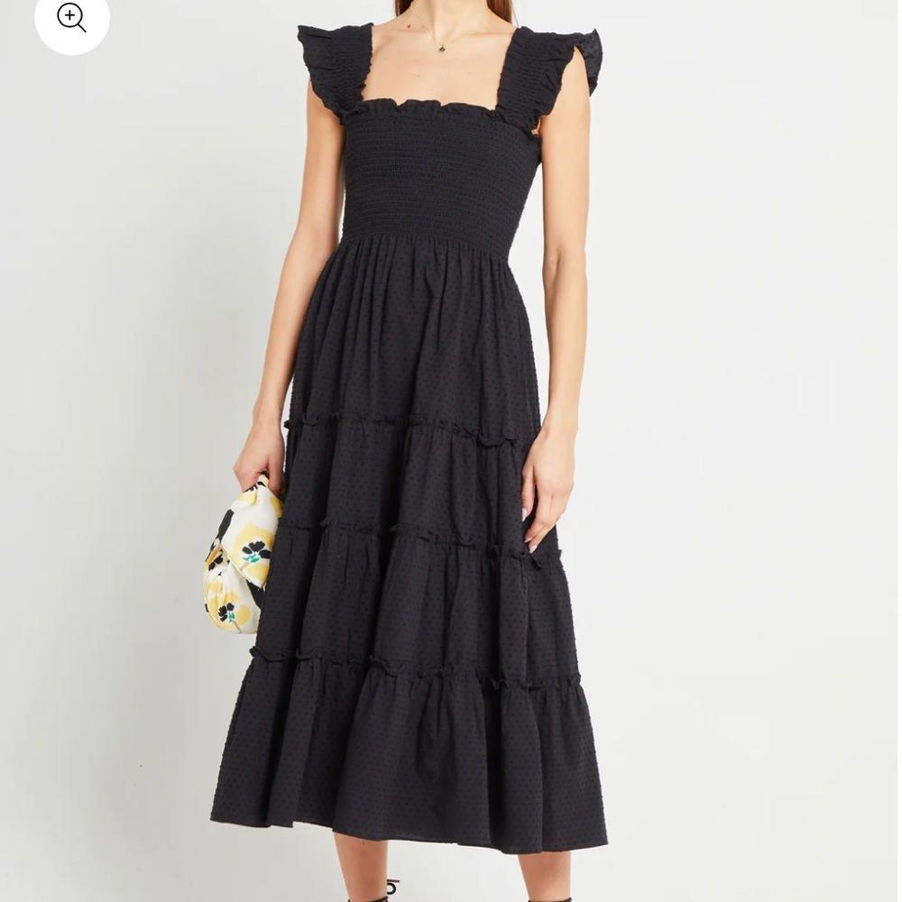 Kourt Calypso Black Tiered Smocked Maxi Midi Tea Length Dress Sundress